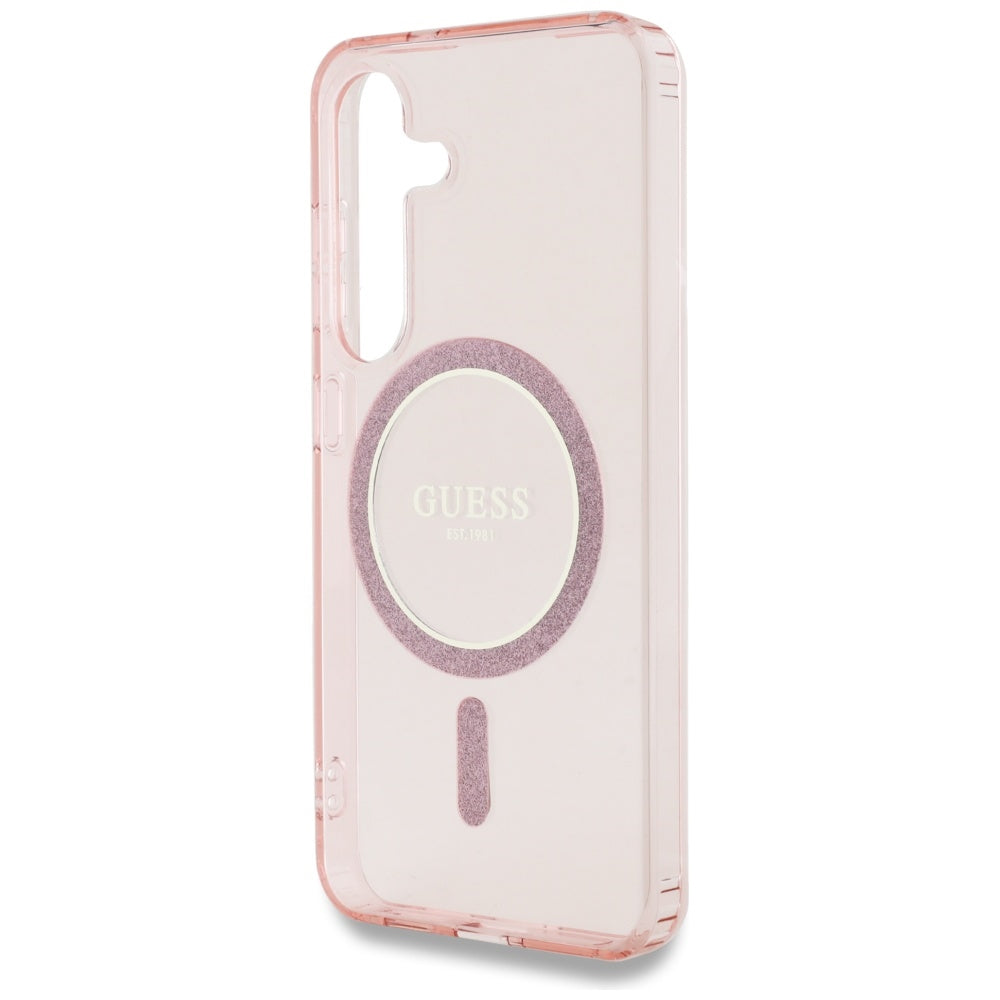 Coque MagSafe pour Samsung Galaxy S25 S931, Guess, IML Glitter Circle, Rose