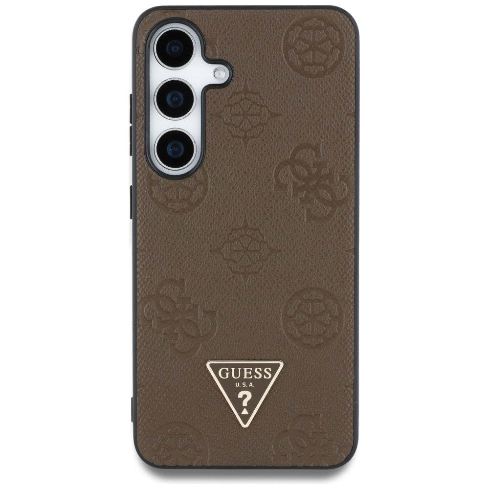 Étui MagSafe pour Samsung Galaxy S25 S931, Guess, Peony Grained Hot Stamp Triangle, Marron
