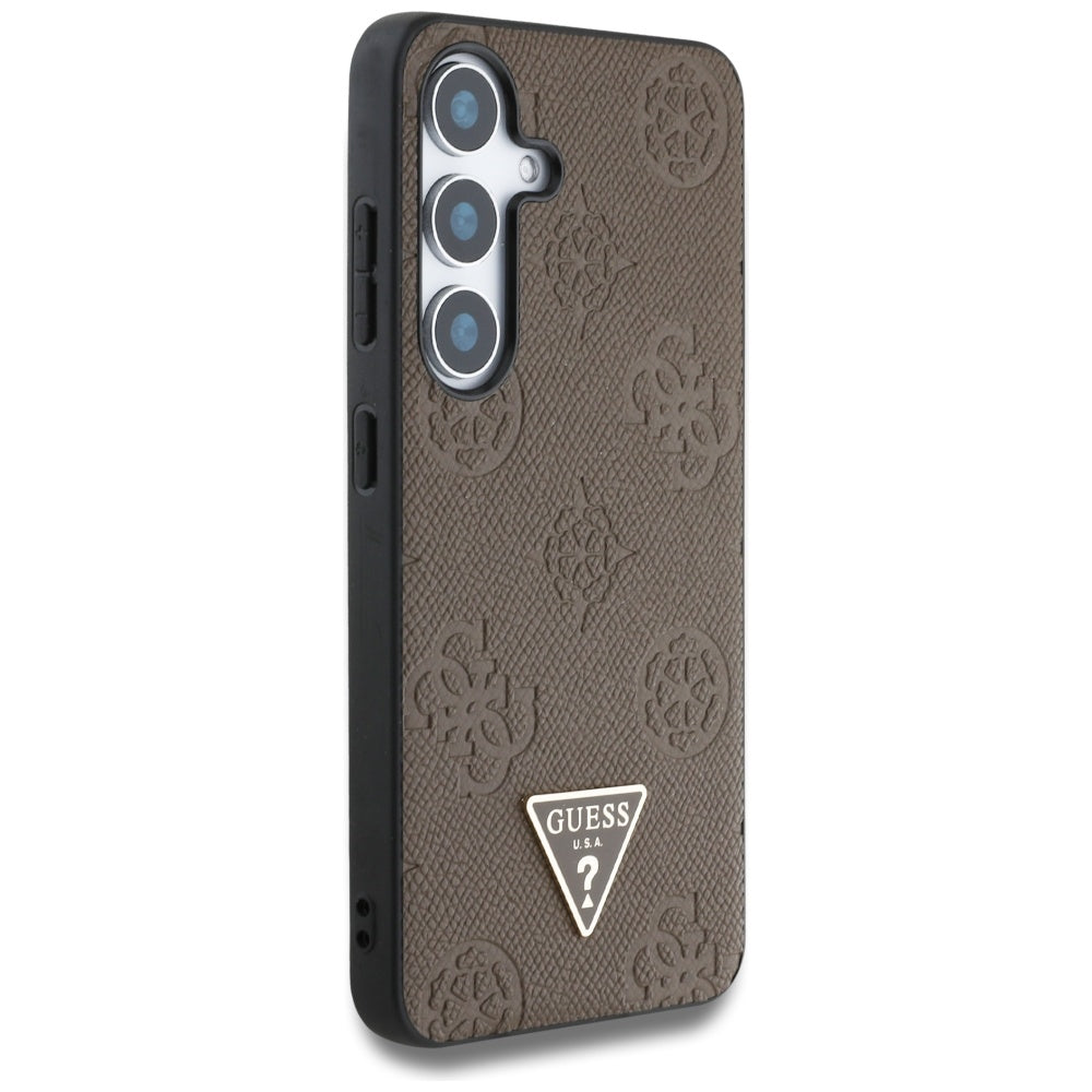 Étui MagSafe pour Samsung Galaxy S25 S931, Guess, Peony Grained Hot Stamp Triangle, Marron