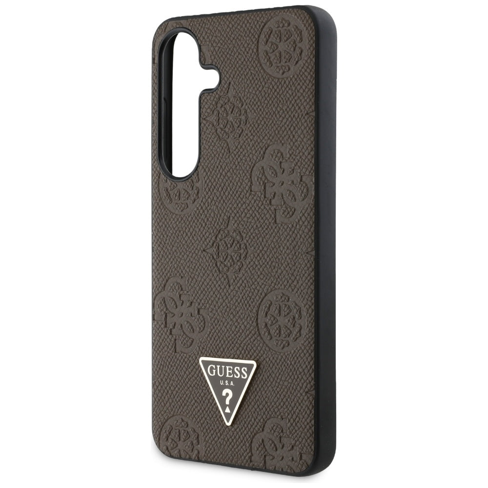 Étui MagSafe pour Samsung Galaxy S25 S931, Guess, Peony Grained Hot Stamp Triangle, Marron