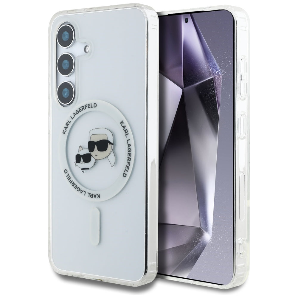 MagSafe Case for Samsung Galaxy S25 S931, Karl Lagerfeld, IML Metal Karl & Choupette's Heads, White