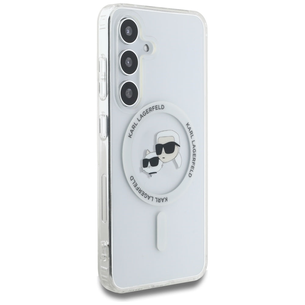 MagSafe Case for Samsung Galaxy S25 S931, Karl Lagerfeld, IML Metal Karl & Choupette's Heads, White