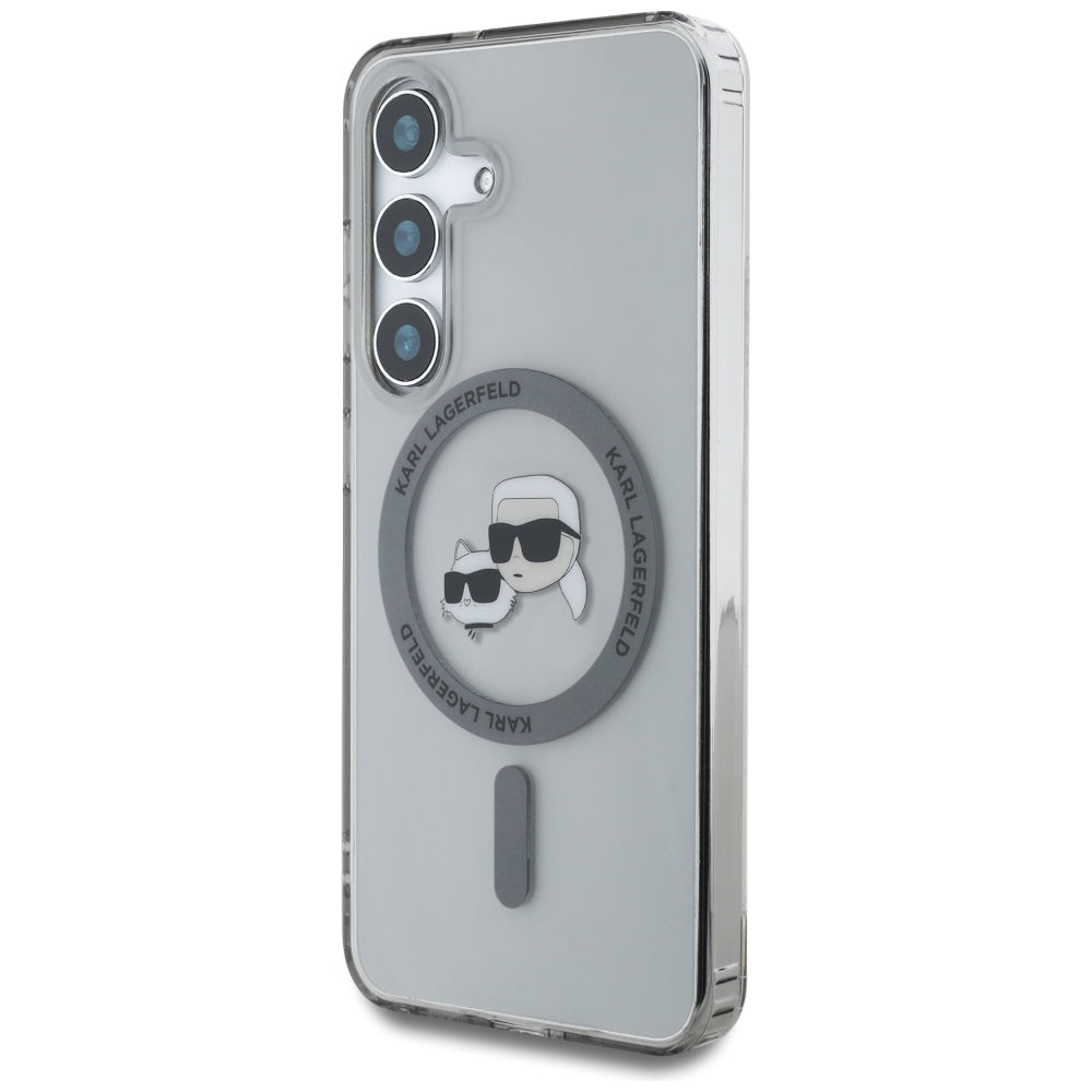 MagSafe Case for Samsung Galaxy S25 S931, Karl Lagerfeld, IML Metal Karl & Choupette's Heads, Black