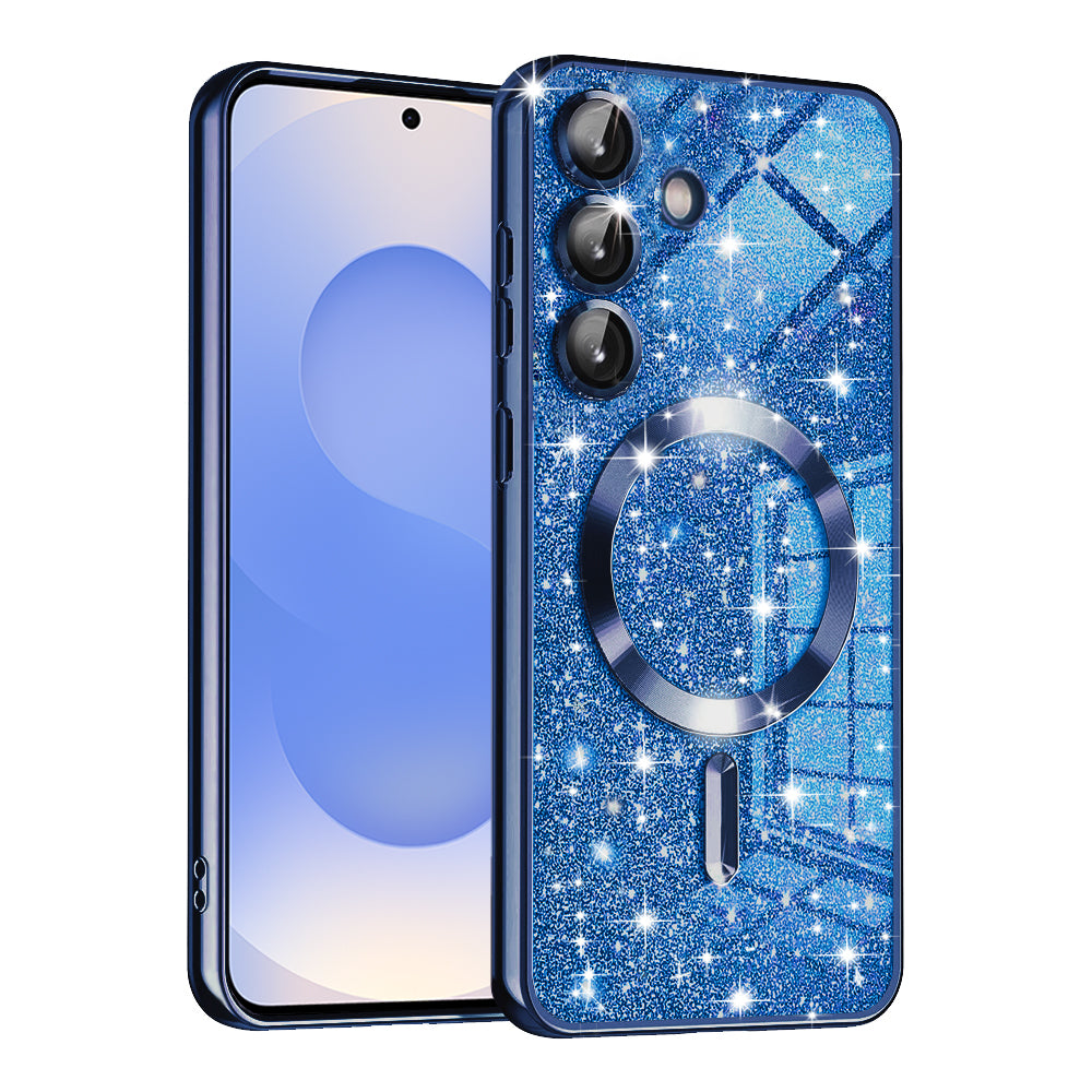 Coque MagSafe pour Samsung Galaxy S25 S931, Techsuit, Luxury Glitter, Bleu Foncé