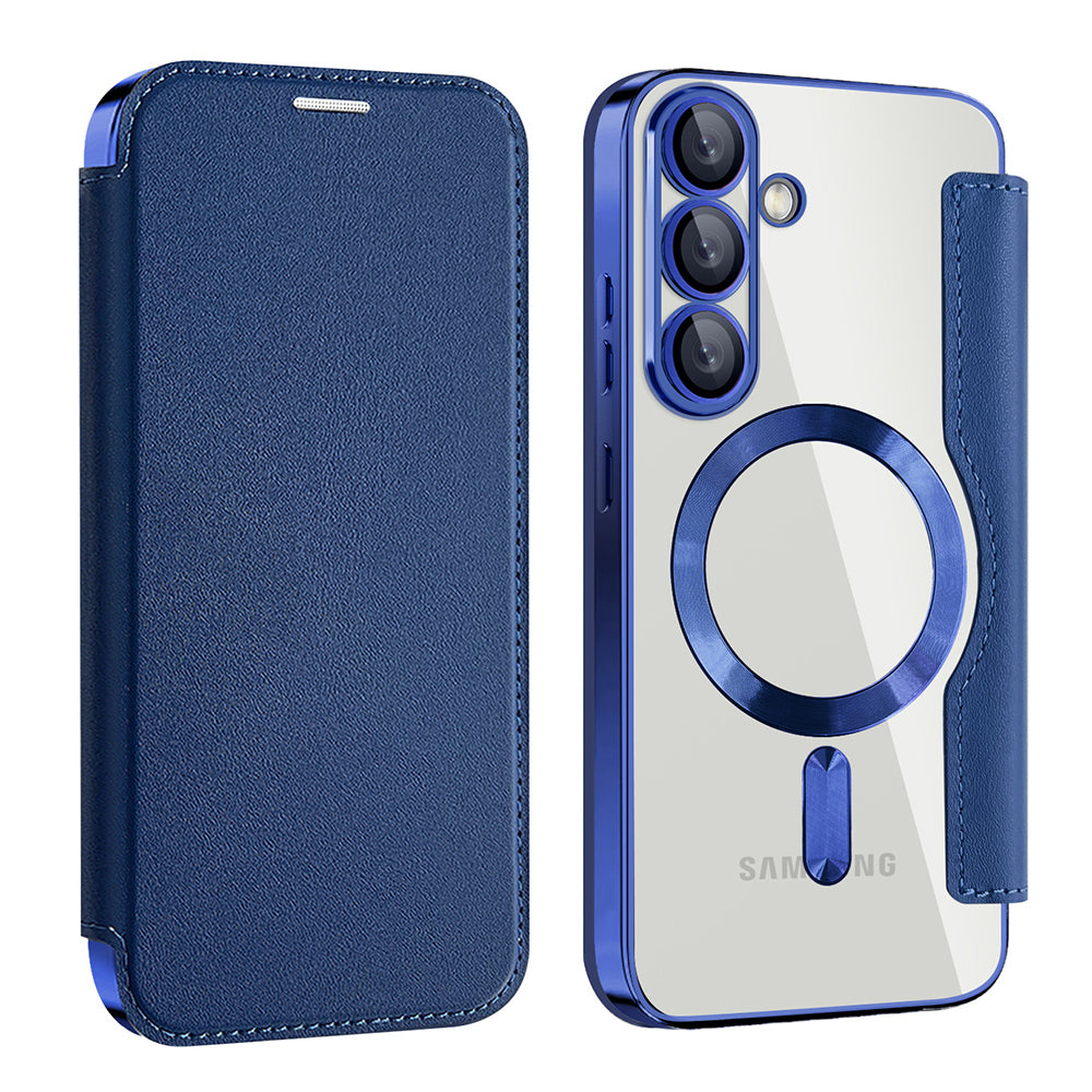 Coque MagSafe pour Samsung Galaxy S25 S931, Techsuit, SmartMag Book, Bleue