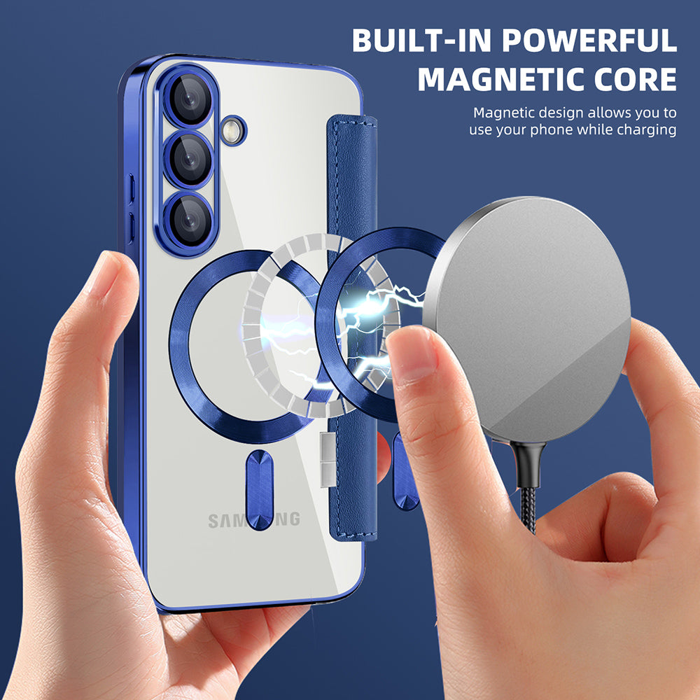 Coque MagSafe pour Samsung Galaxy S25 S931, Techsuit, SmartMag Book, Bleue