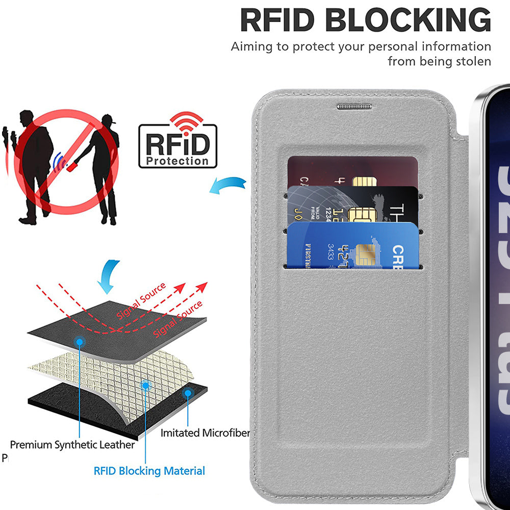Coque MagSafe pour Samsung Galaxy S25 S931, Techsuit, SmartMag Book, Gris