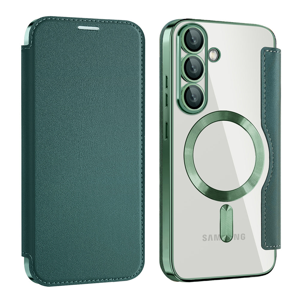 Coque MagSafe pour Samsung Galaxy S25 S931, Techsuit, SmartMag Book, Vert