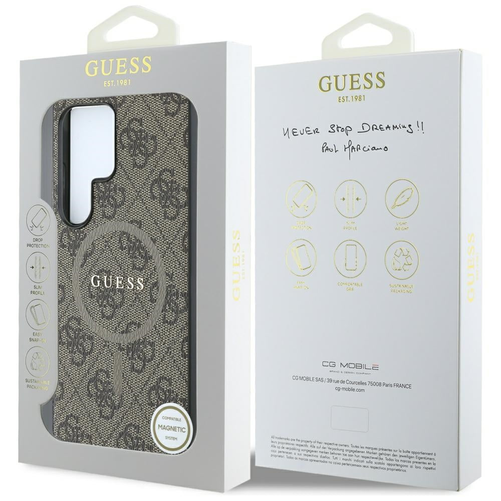 Étui MagSafe pour Samsung Galaxy S25 Ultra S938, Guess, 4G Ring Classic Logo, Marron