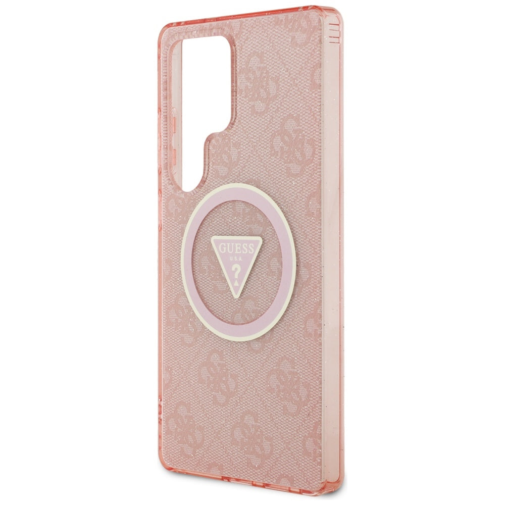 Étui MagSafe pour Samsung Galaxy S25 Ultra S938, Guess, IML Glitter 4G Cercle Triangle, Rose