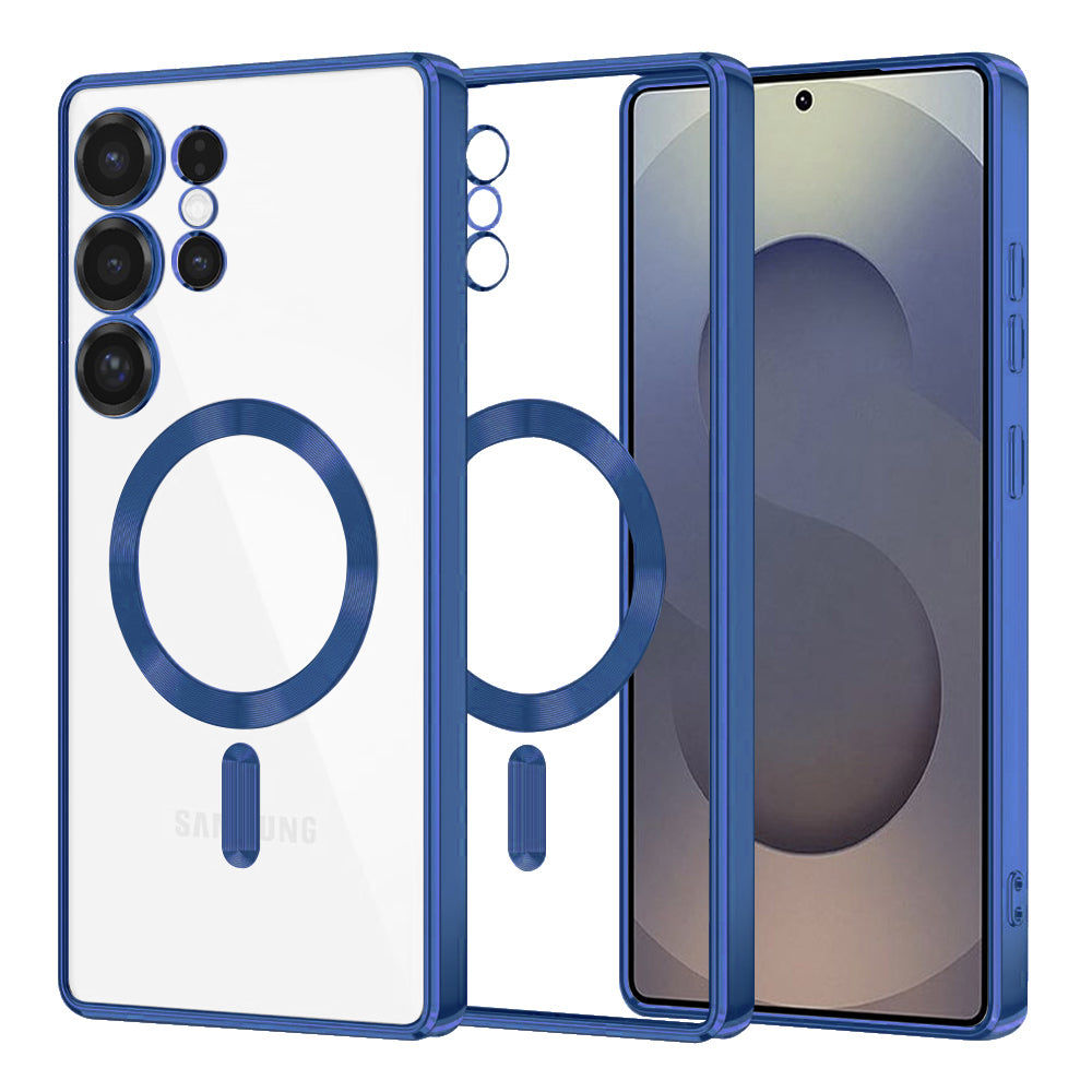 Coque MagSafe pour Samsung Galaxy S25 Ultra S938, Techsuit, Luxury Crystal, Bleu Foncé