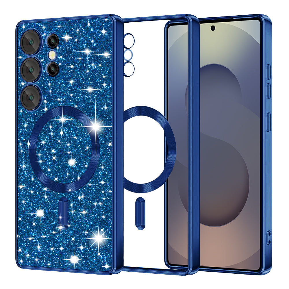 Coque MagSafe pour Samsung Galaxy S25 Ultra S938, Techsuit, Luxury Glitter, Bleu Foncé