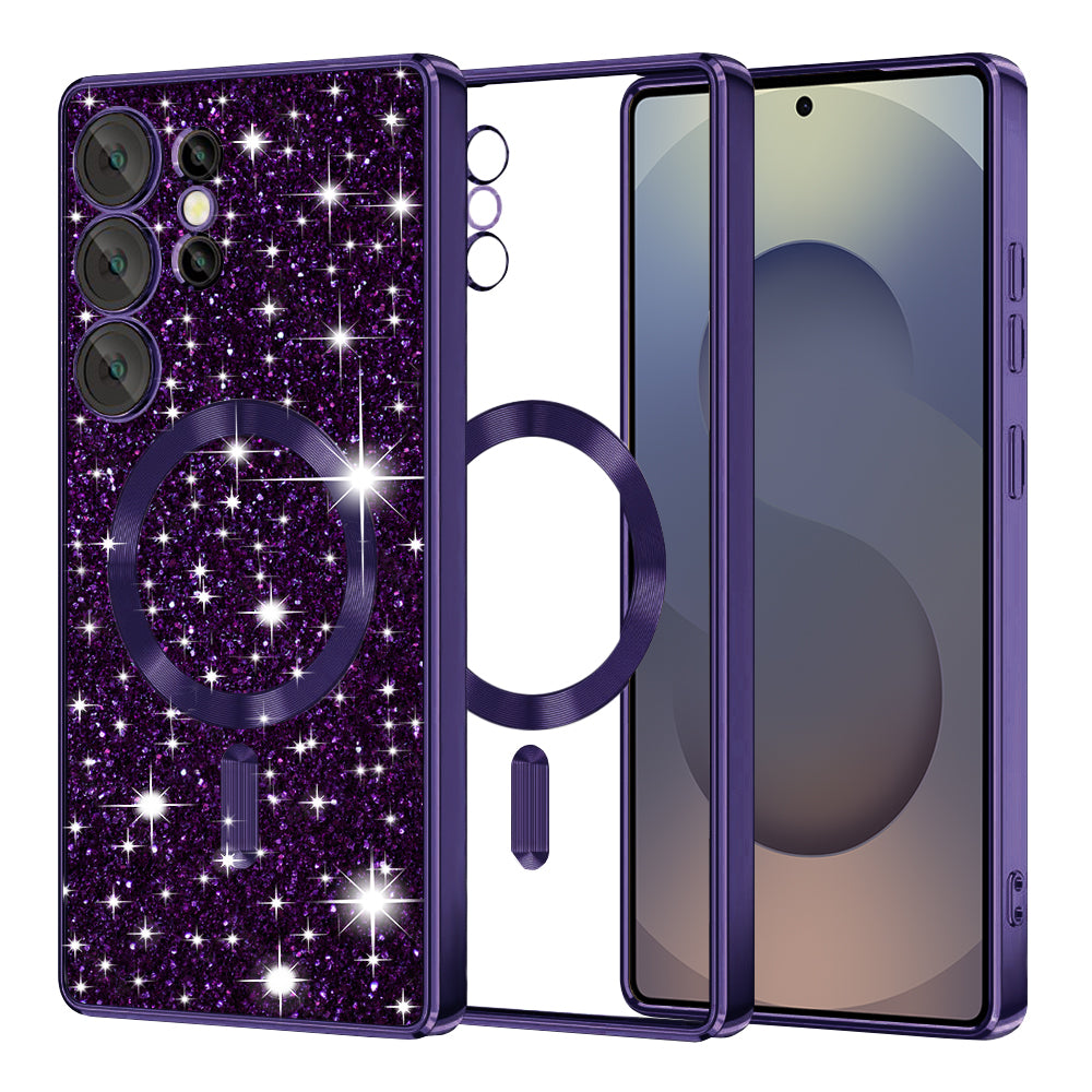 Coque MagSafe pour Samsung Galaxy S25 Ultra S938, Techsuit, Luxury Glitter, Violet Foncé