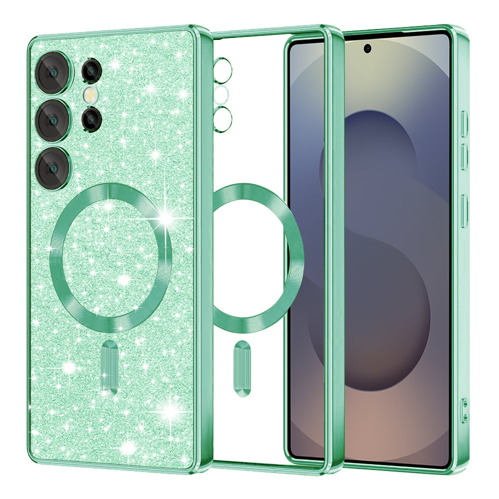 Coque MagSafe pour Samsung Galaxy S25 Ultra S938, Techsuit, Luxury Glitter, Vert Clair
