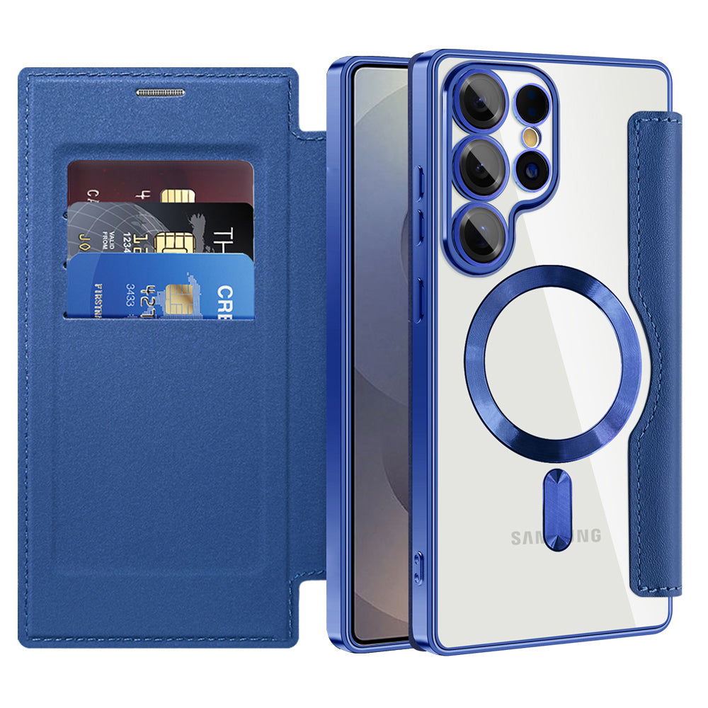 Coque MagSafe pour Samsung Galaxy S25 Ultra S938, Techsuit, SmartMag Book, Bleue