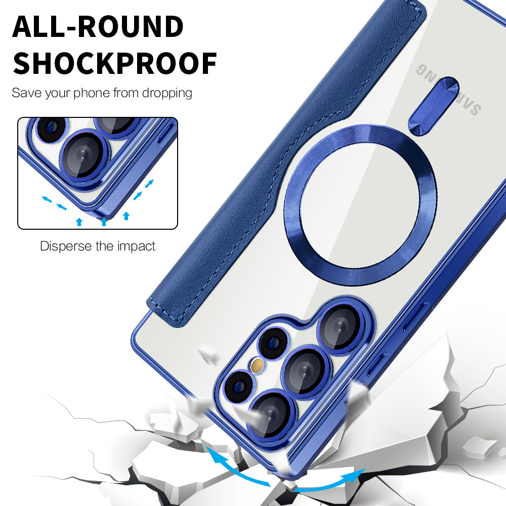Coque MagSafe pour Samsung Galaxy S25 Ultra S938, Techsuit, SmartMag Book, Bleue