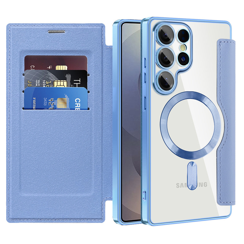 Coque MagSafe pour Samsung Galaxy S25 Ultra S938, Techsuit, SmartMag Book, Bleu