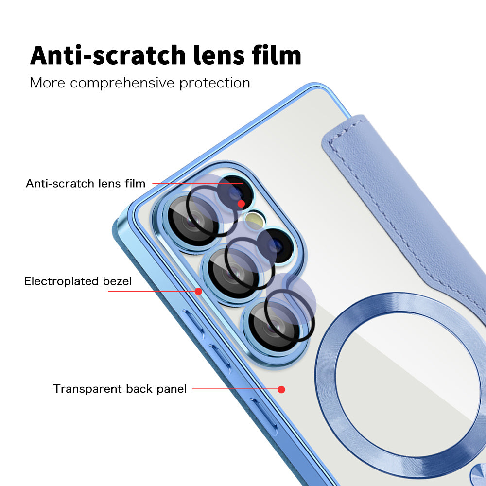 Coque MagSafe pour Samsung Galaxy S25 Ultra S938, Techsuit, SmartMag Book, Bleu