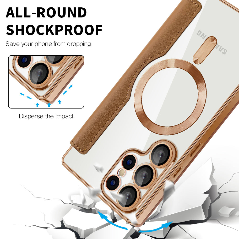 Coque MagSafe pour Samsung Galaxy S25 Ultra S938, Techsuit, SmartMag Book, Marron
