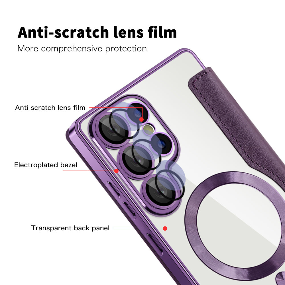 Coque MagSafe pour Samsung Galaxy S25 Ultra S938, Techsuit, SmartMag Book, Violet