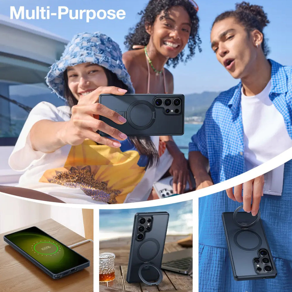 Coque MagSafe pour Samsung Galaxy S25 Ultra S938, Torras, Ostand, Noire