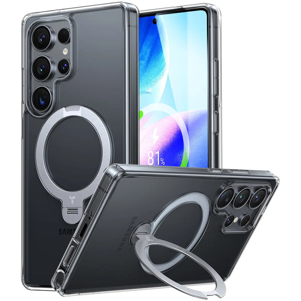 Coque MagSafe pour Samsung Galaxy S25 Ultra S938, Torras, Ostand Spin, Transparente