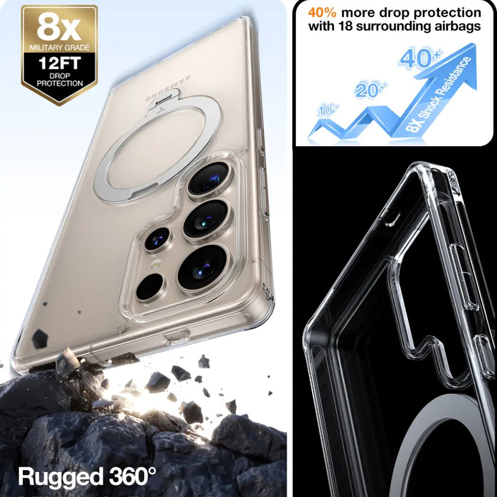 Coque MagSafe pour Samsung Galaxy S25 Ultra S938, Torras, Ostand Spin, Transparente