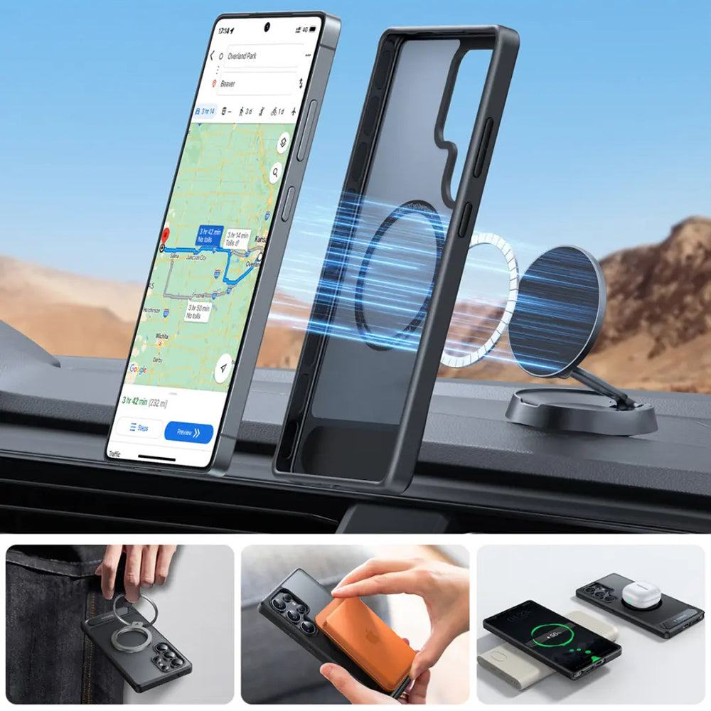 Coque MagSafe pour Samsung Galaxy S25 Ultra S938, Torras, Pstand, Noire