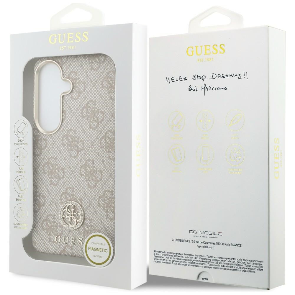 Coque MagSafe pour Samsung Galaxy S26 S942, Guess, Rhinestone Round Logo, Rose