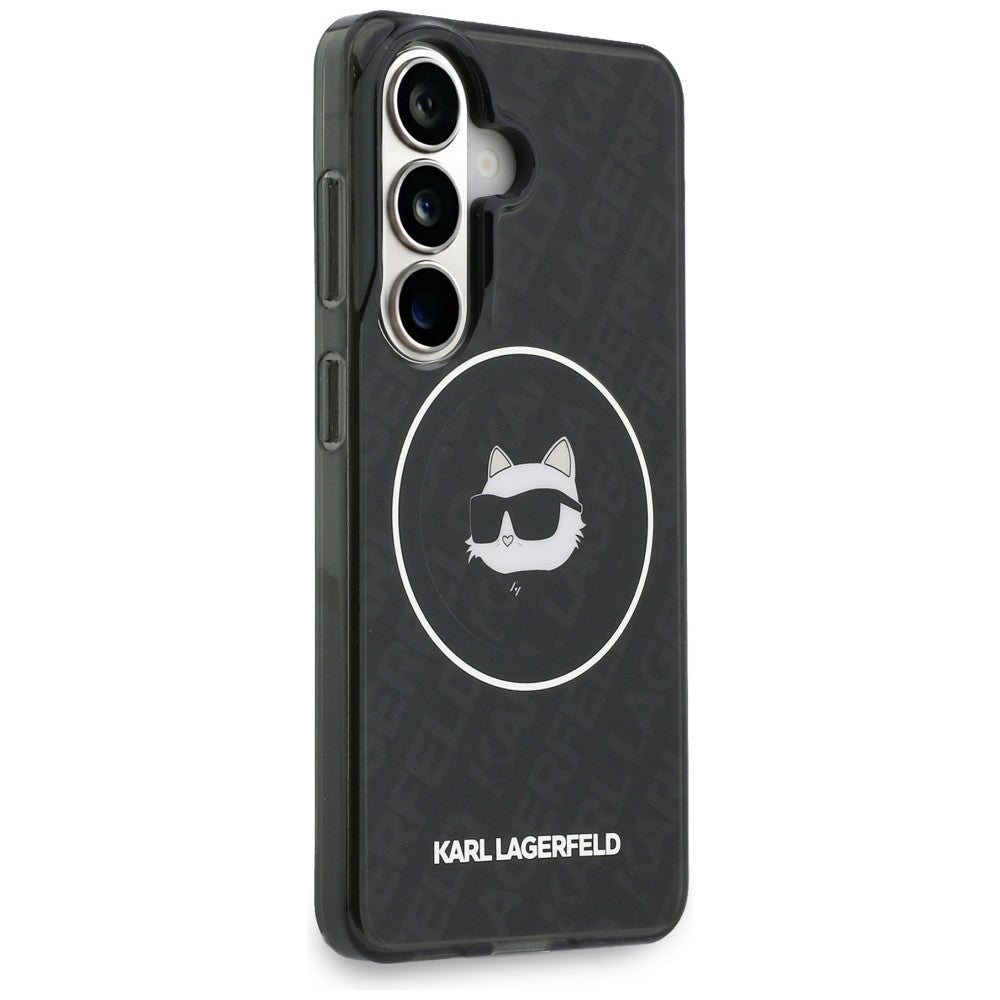 Housse MagSafe pour Samsung Galaxy S26 S942, Karl Lagerfeld, IML Choupette Head on KL Repeated Logo, Noire