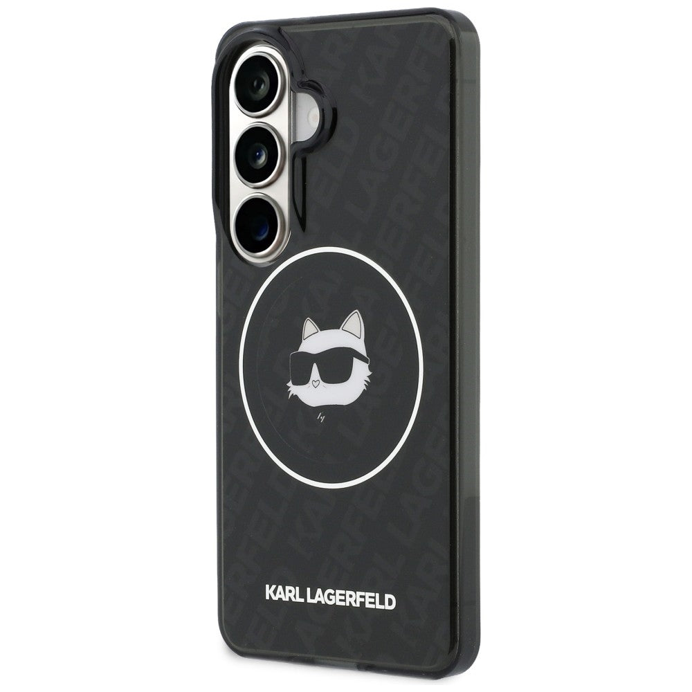 Housse MagSafe pour Samsung Galaxy S26 S942, Karl Lagerfeld, IML Choupette Head on KL Repeated Logo, Noire
