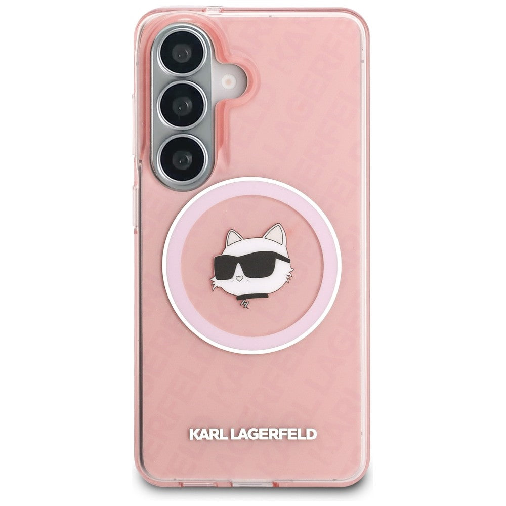 Coque MagSafe pour Samsung Galaxy S26 S942, Karl Lagerfeld, IML Choupette Head on KL Repeated Logo, Rose
