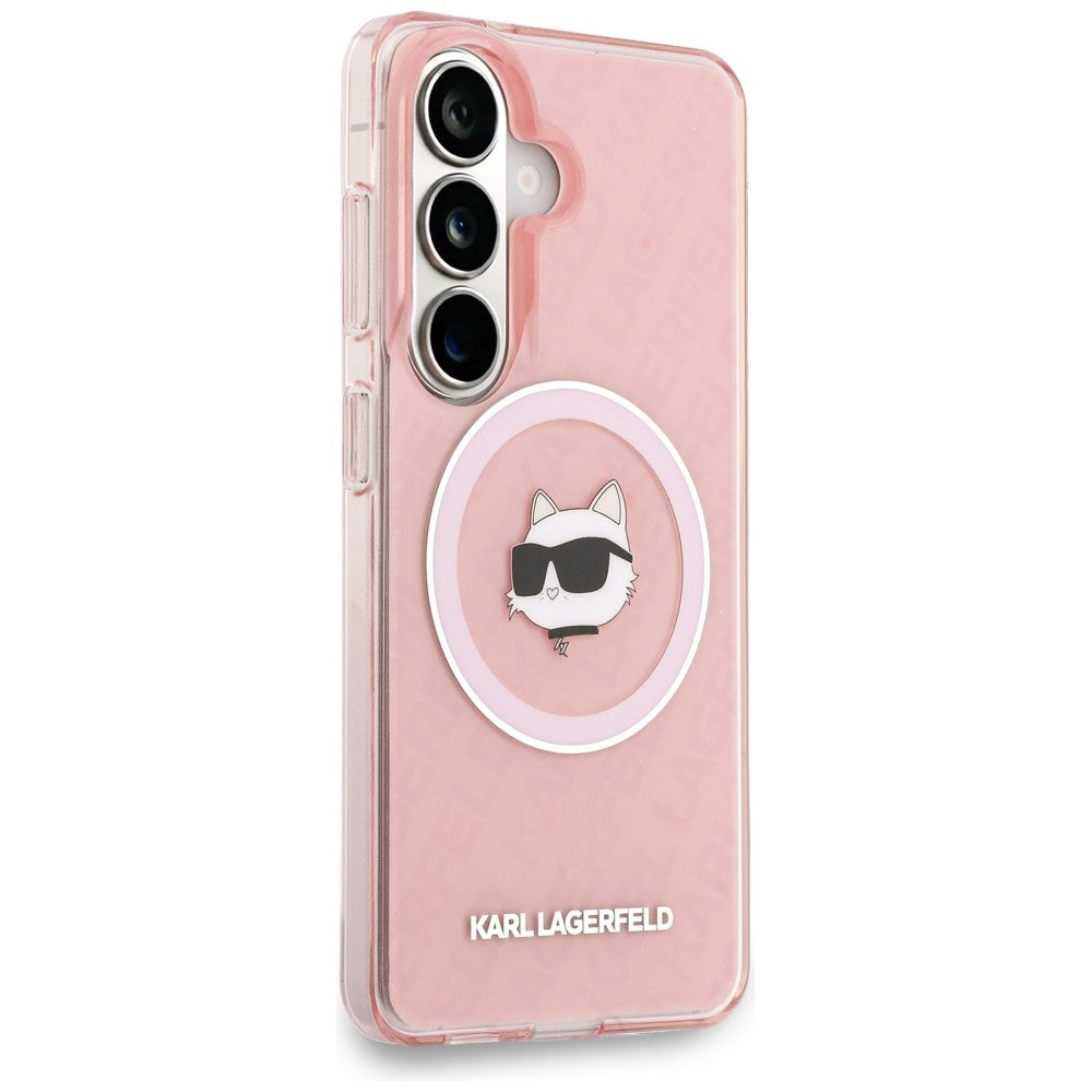 Coque MagSafe pour Samsung Galaxy S26 S942, Karl Lagerfeld, IML Choupette Head on KL Repeated Logo, Rose