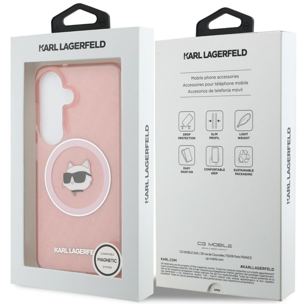 Coque MagSafe pour Samsung Galaxy S26 S942, Karl Lagerfeld, IML Choupette Head on KL Repeated Logo, Rose
