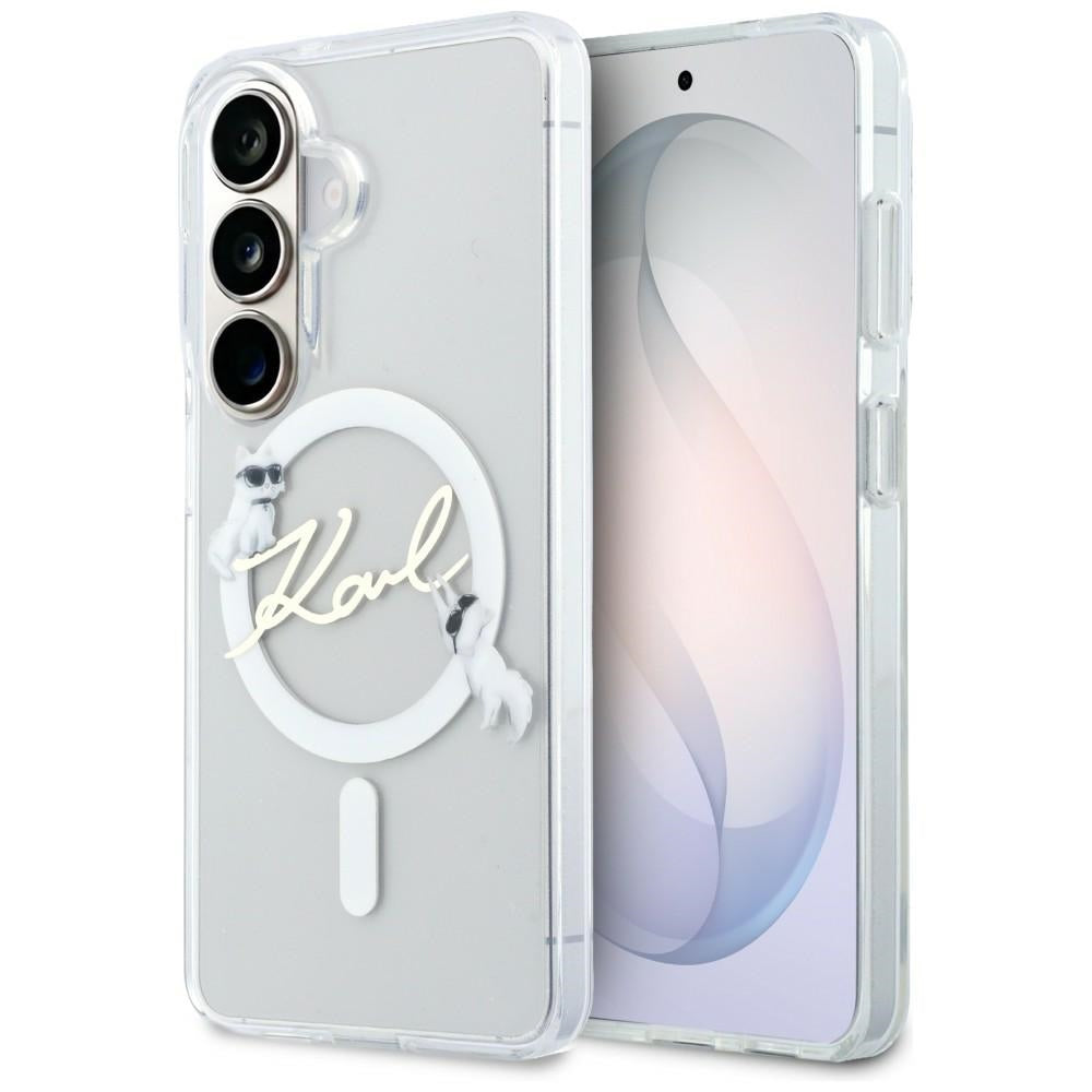 Coque MagSafe pour Samsung Galaxy S26 S942, Karl Lagerfeld, IML Choupette Karl Script Logo, Blanc