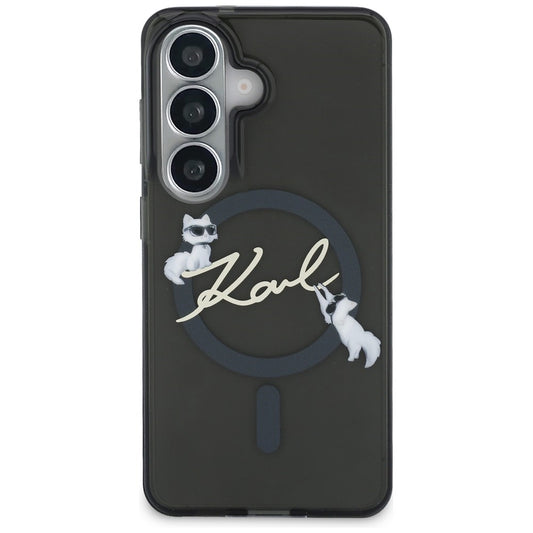 Coque MagSafe pour Samsung Galaxy S26 S942, Karl Lagerfeld, IML Choupette Karl Script Logo, Noire