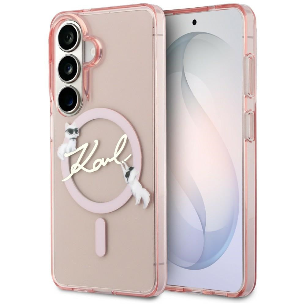 Coque MagSafe pour Samsung Galaxy S26 S942, Karl Lagerfeld, IML Choupette Karl Script Logo, Rose