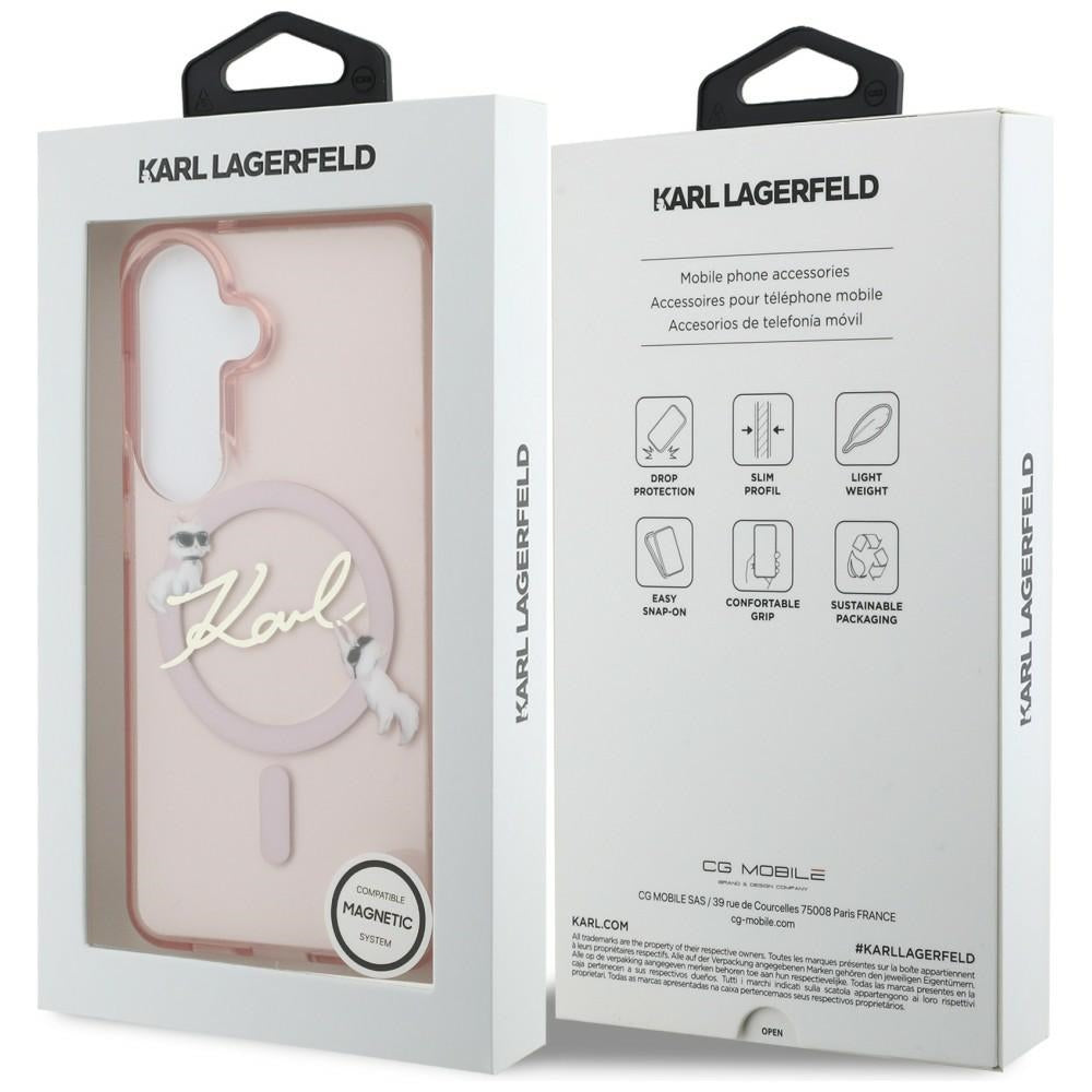 Coque MagSafe pour Samsung Galaxy S26 S942, Karl Lagerfeld, IML Choupette Karl Script Logo, Rose