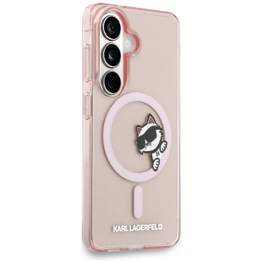 Étui MagSafe pour Samsung Galaxy S26 S942, Karl Lagerfeld, IML Choupette Peekaboo Logo, Rose