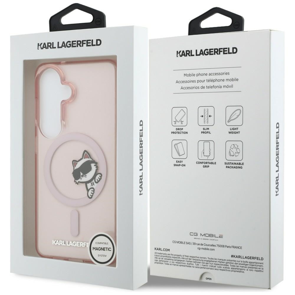 Étui MagSafe pour Samsung Galaxy S26 S942, Karl Lagerfeld, IML Choupette Peekaboo Logo, Rose