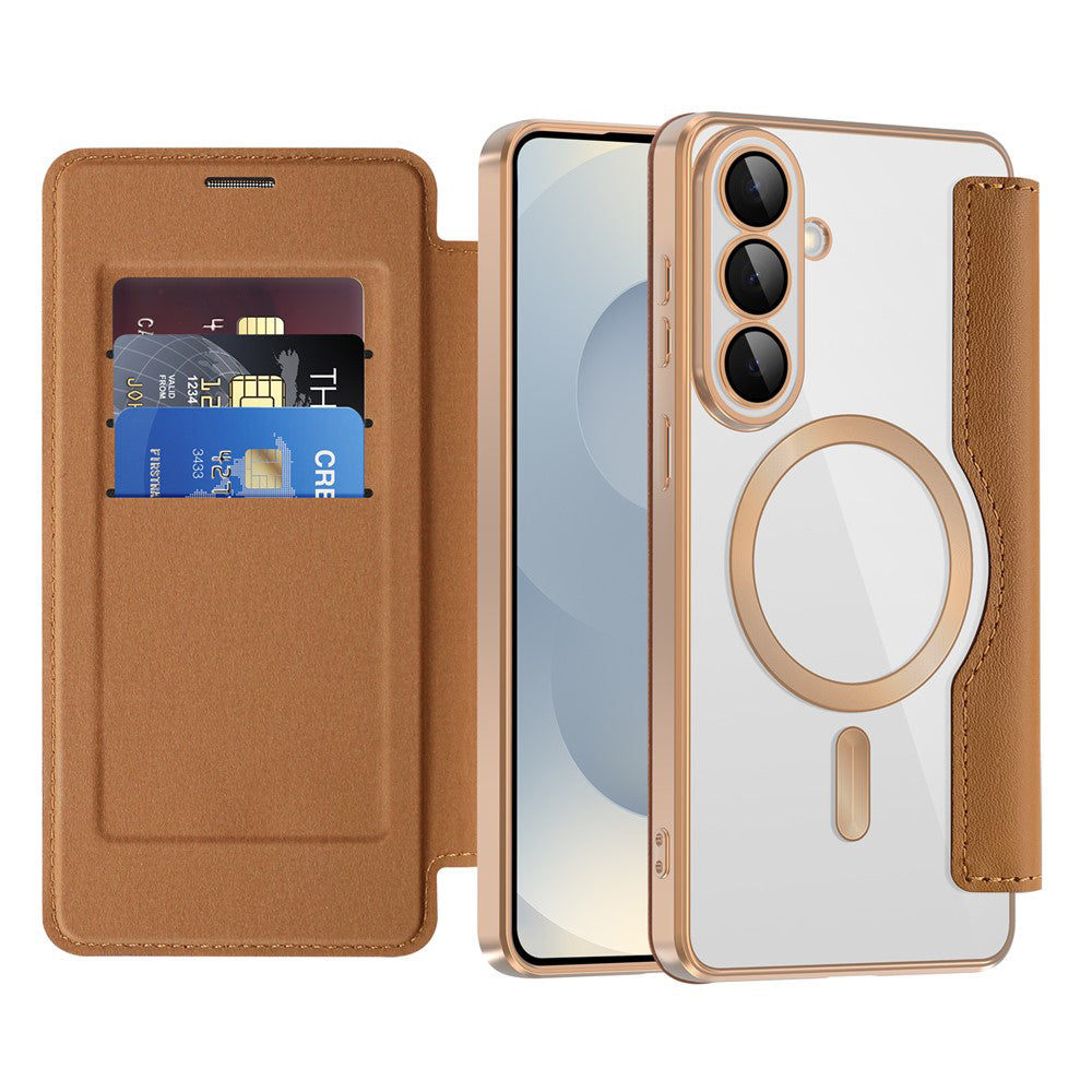 MagSafe Case for Samsung Galaxy S26, Techsuit, SmartMag Book, Brown