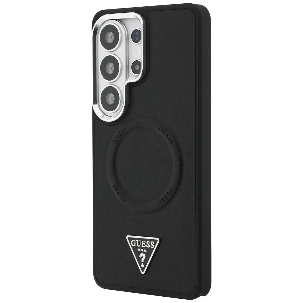 Coque MagSafe pour Samsung Galaxy S26 Ultra S948, Guess, Logo Triangle Anneau en Relief, Noire