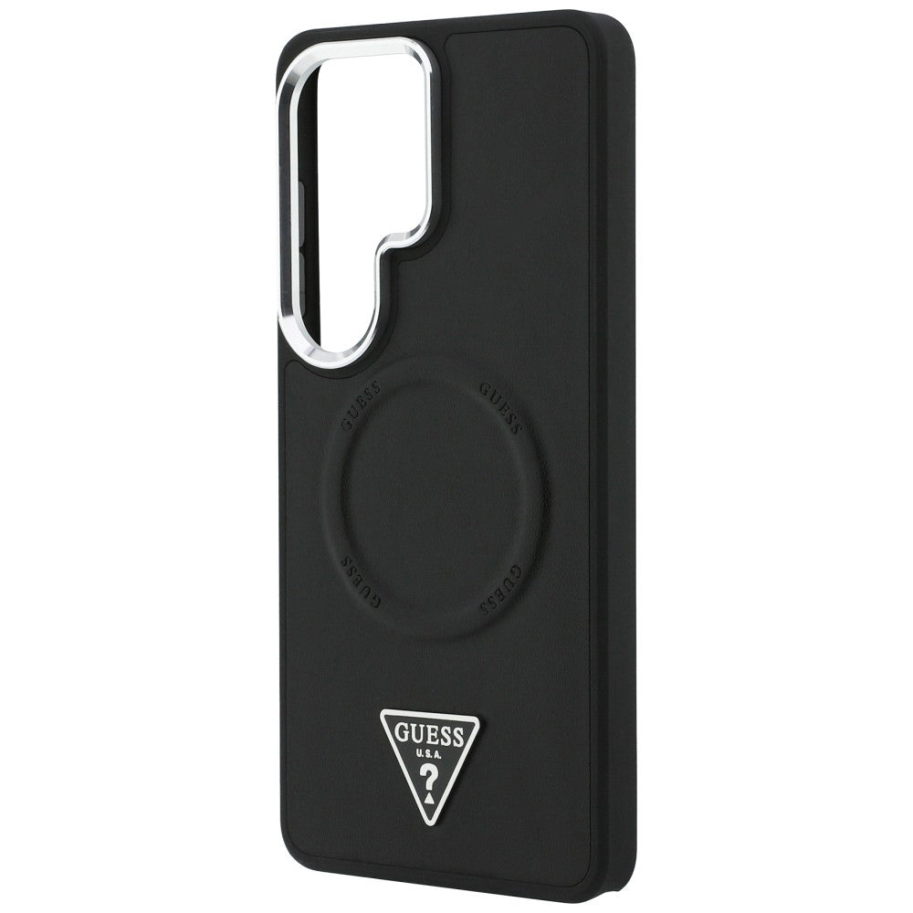 Coque MagSafe pour Samsung Galaxy S26 Ultra S948, Guess, Logo Triangle Anneau en Relief, Noire