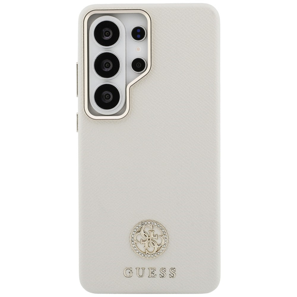 Étui MagSafe pour Samsung Galaxy S26 Ultra S948, Guess, logo rond en strass, beige