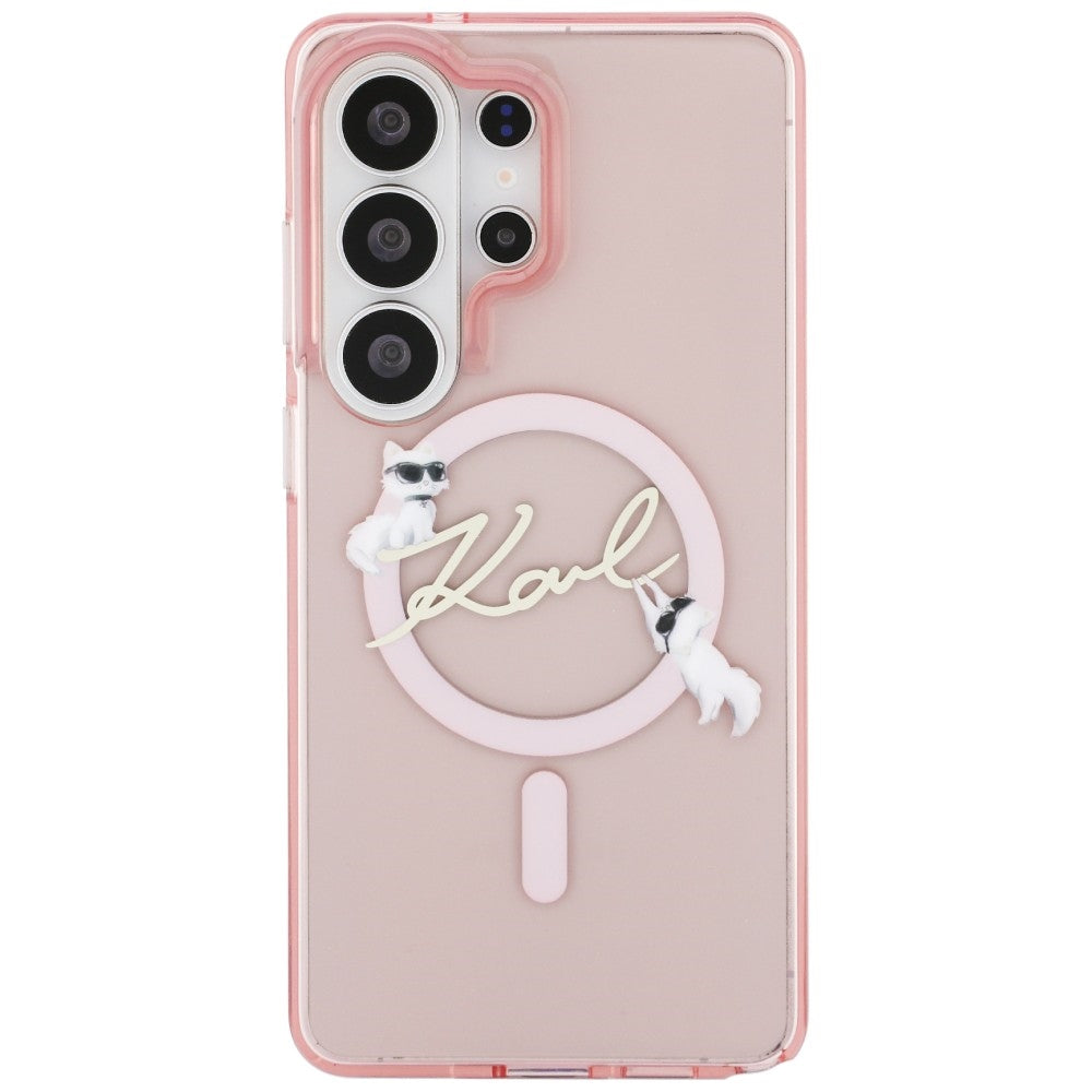 Étui MagSafe pour Samsung Galaxy S26 Ultra S948, Karl Lagerfeld, IML Choupette Karl Script Logo, Rose.