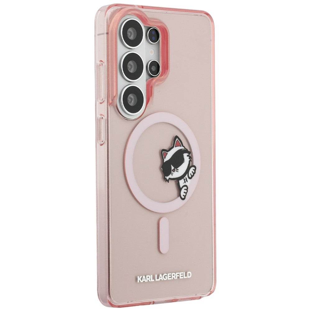 Étui MagSafe pour Samsung Galaxy S26 Ultra S948, Karl Lagerfeld, IML Choupette Peekaboo Logo, Rose