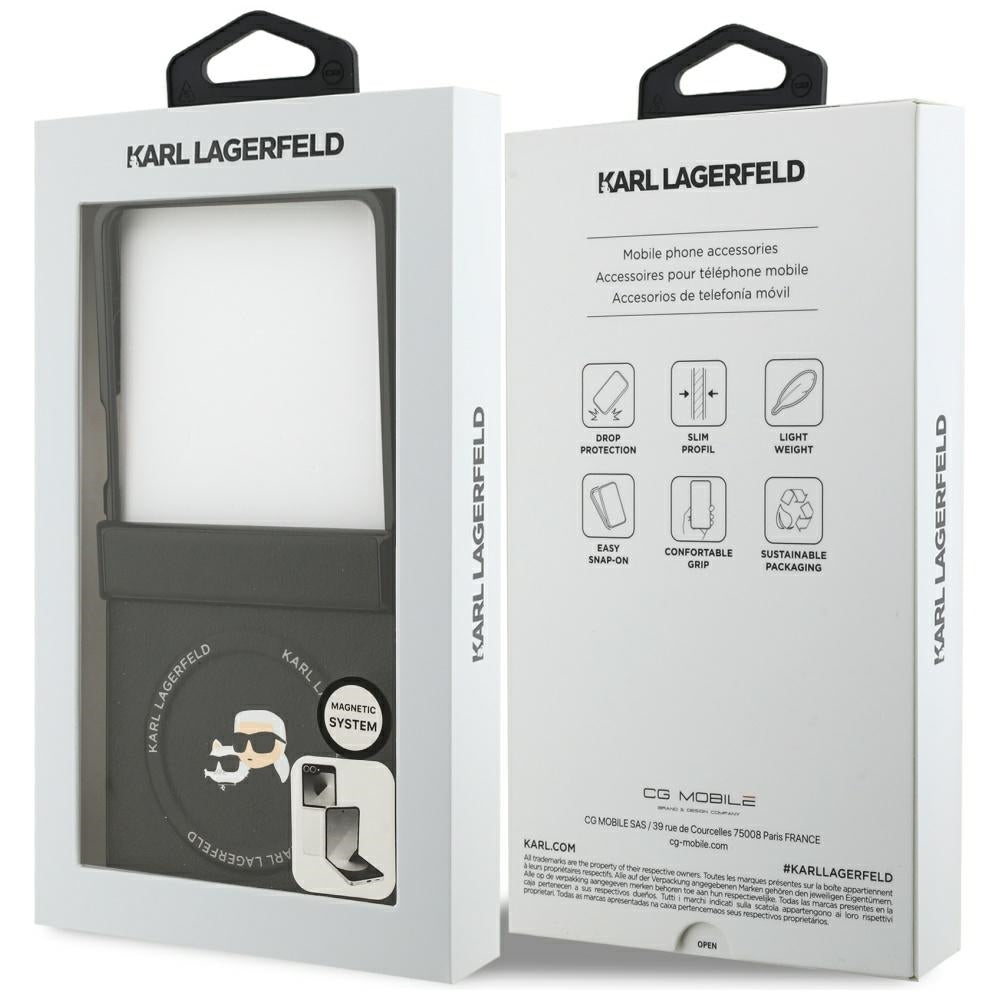 Étui MagSafe pour Samsung Galaxy Z Flip7 F766, Karl Lagerfeld, Karl & Choupette Pins, Noir