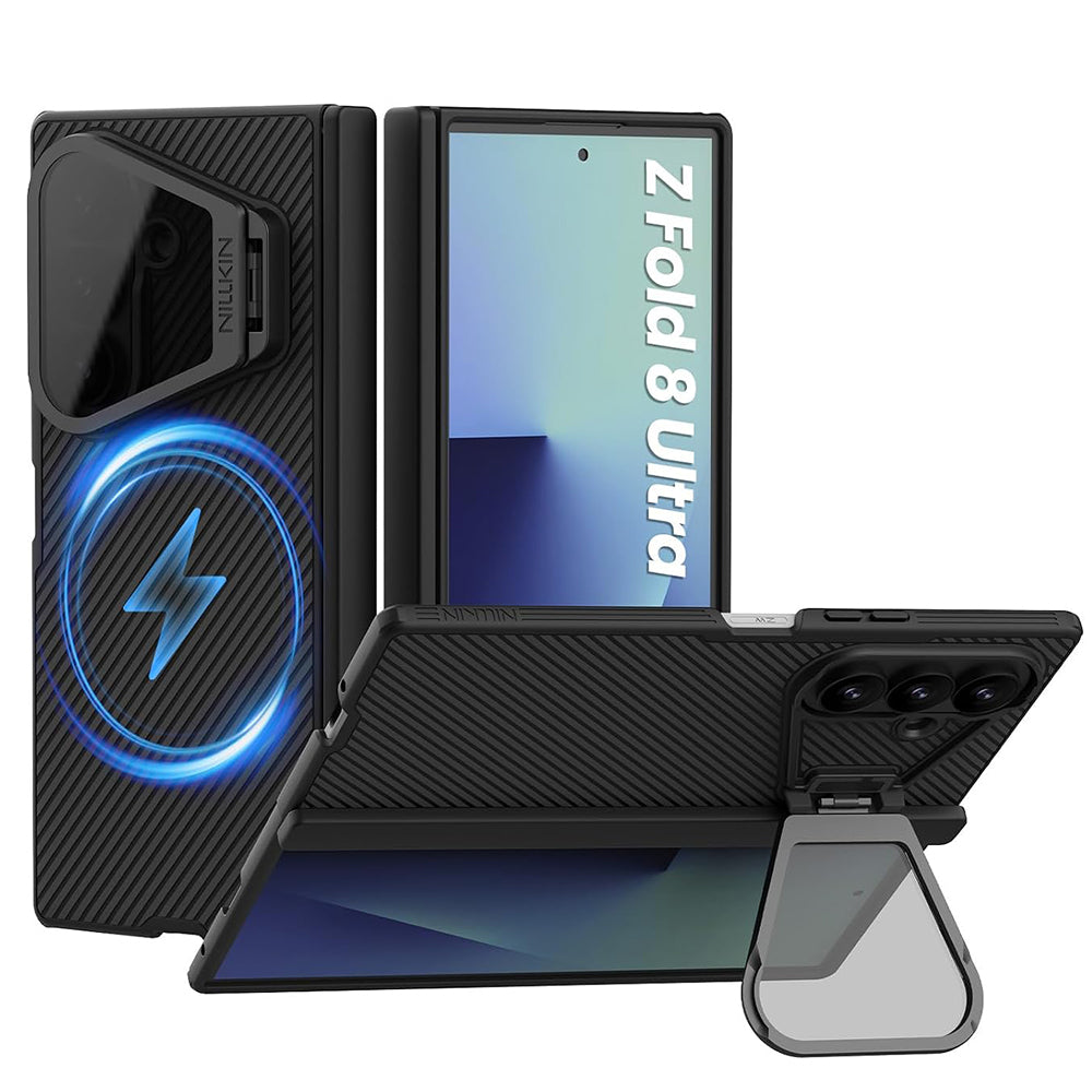 Coque MagSafe pour Samsung Galaxy Z Fold8 Ultra F976, Nillkin, CamShield Pro avec couvercle d'objectif noir transparent et support pour S-Pen, noire