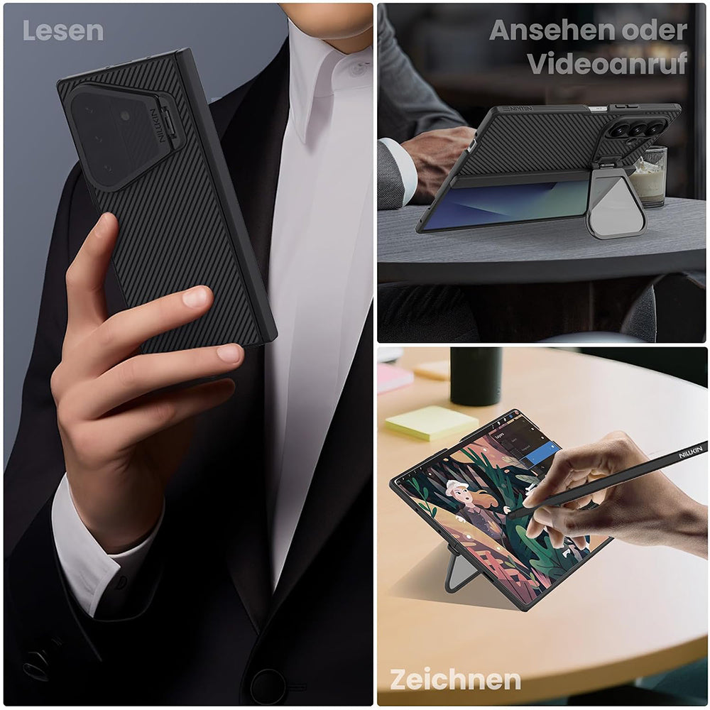 Coque MagSafe pour Samsung Galaxy Z Fold8 Ultra F976, Nillkin, CamShield Pro avec couvercle d'objectif noir transparent et support pour S-Pen, noire