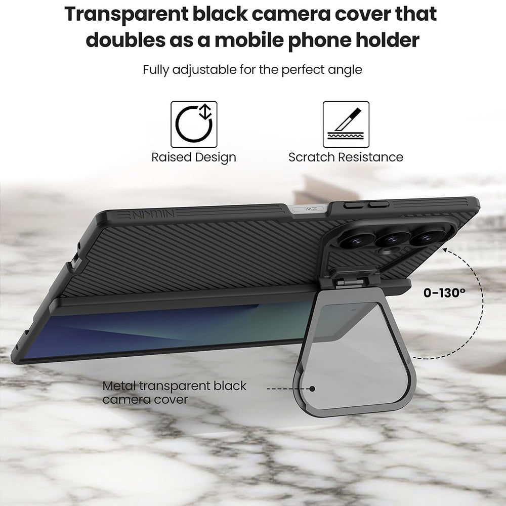 Coque MagSafe pour Samsung Galaxy Z Fold8 Ultra F976, Nillkin, CamShield Pro avec couvercle d'objectif noir transparent et support pour S-Pen, noire